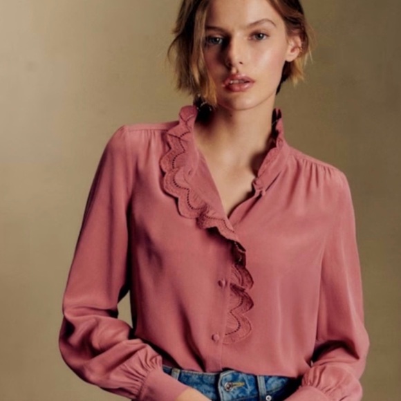 SEZANE Chlo Shirt Women's Size 44 US 12 Rosewood Pink Silk - Picture 3 of 8